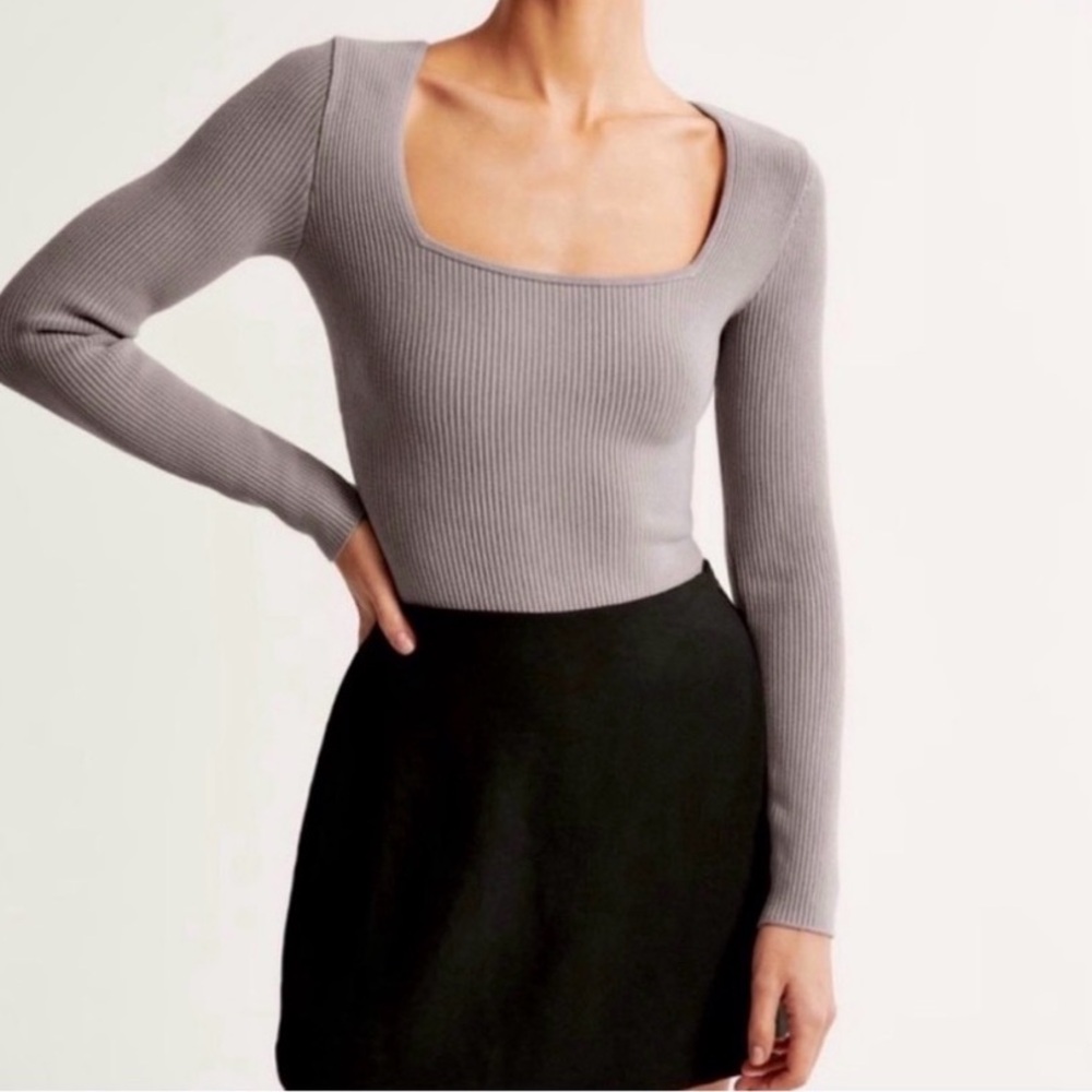 Abercrombie & Fitch Gray Ribbed Sweater Bodysuit